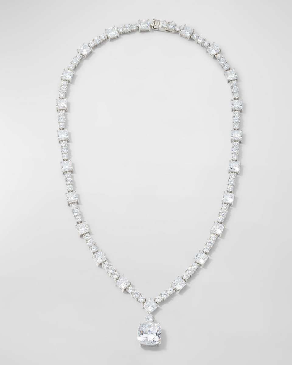Sterling Silver Emerald and Cushion-Cut Cubic Zirconia Statement Necklace